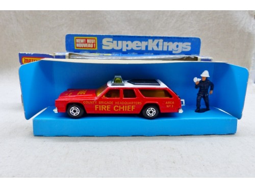 Matchbox King Size K-67 SuperKings Fire Chief Dodge Monaco Voiture du Chef Pompiers boite ouverte