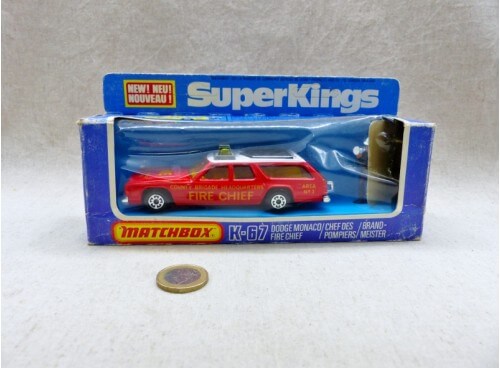 Matchbox King Size K-67 SuperKings Fire Chief Dodge Monaco Voiture du Chef Pompiers