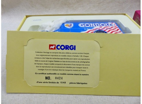 certificat Corgi Toys Héritage 72009 Camion Bernard Type  Fourgon "Gondolo" NM Boite