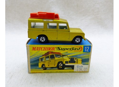 miniature Matchbox Superfast MB12 Land Rover Gold Safari NM Boite