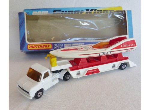 Matchbox King Size K-27 SuperKings Camion Embassy Powerboat Transporter
