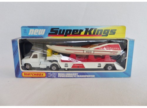 Matchbox King Size K-27 SuperKings Camion Embassy Powerboat Transporter