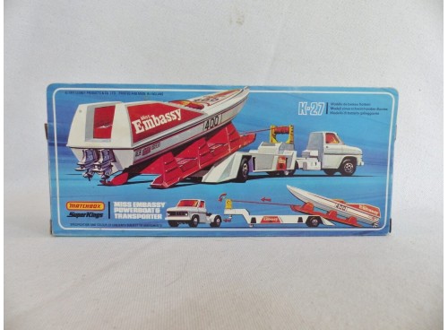Matchbox King Size K-27 SuperKings Camion Embassy Powerboat Transporter boite