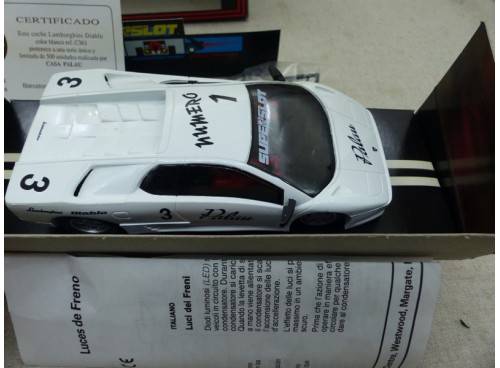Scalextric C361 Lamborghini n°3 blanche Edition limitée Palau avec lumières N/B